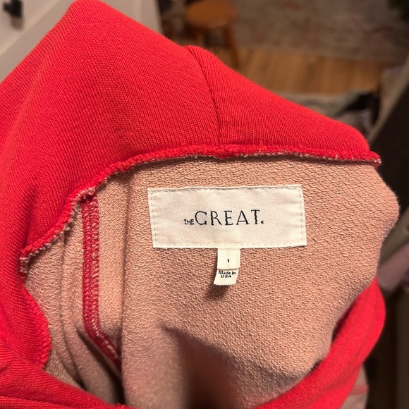 THE GREAT. Red and muted coral Women's hoodie Sweatshirt. Size 1. - Picture 4 of 5